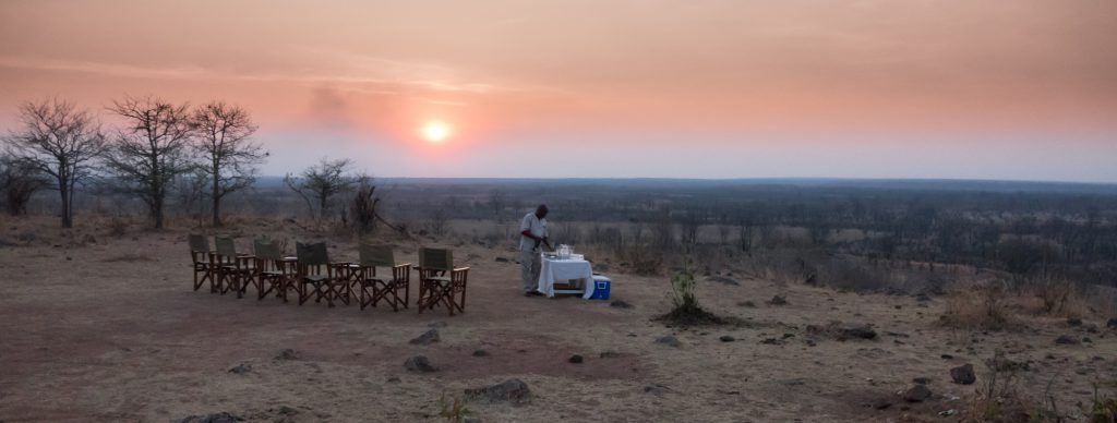 Sun-downer drinks are served overlooking South Luangwa