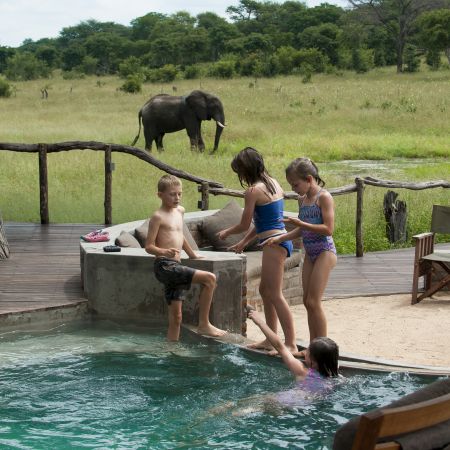 Having fun in the pool at Somalisa Camp in Hwange