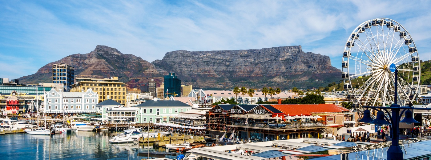 View of V&A Waterfront and Table Mountain, Cape Town.