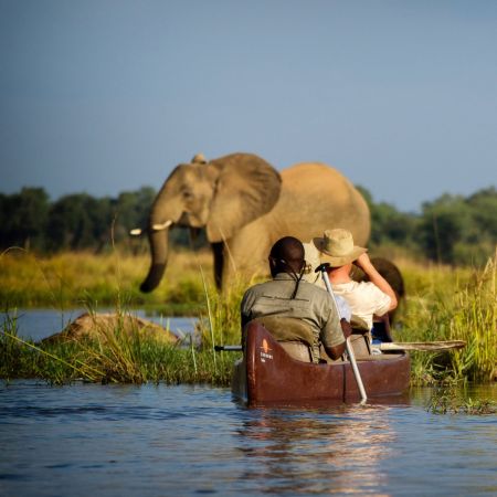 Canoe on the Zambezi River, Zambia.